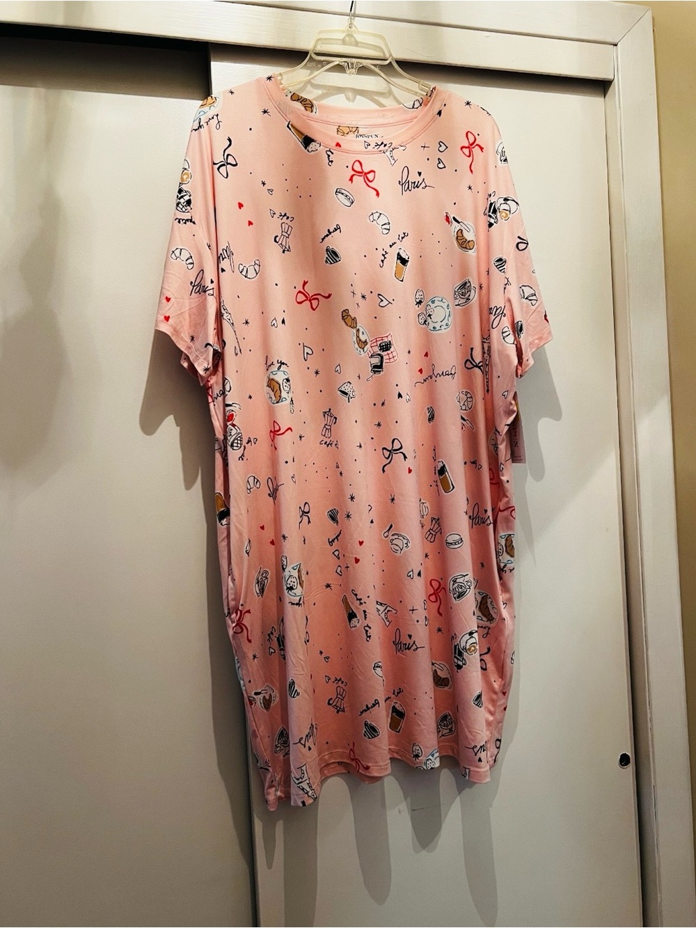 NEW Women's 2x-3x Pink Paris Short-Sleeve Nightshirt pajamas sleepshirt pockets
